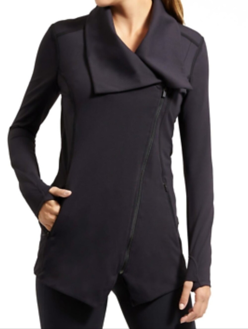 Athleta Black Asymmetrical Zip Utility Jacket